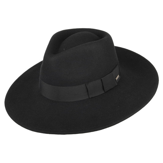 Sombrero Fedora Joanna de ala ancha de fieltro de lana de Brixton - Negro