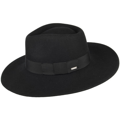 Sombrero Fedora Joanna de ala ancha de fieltro de lana de Brixton - Negro