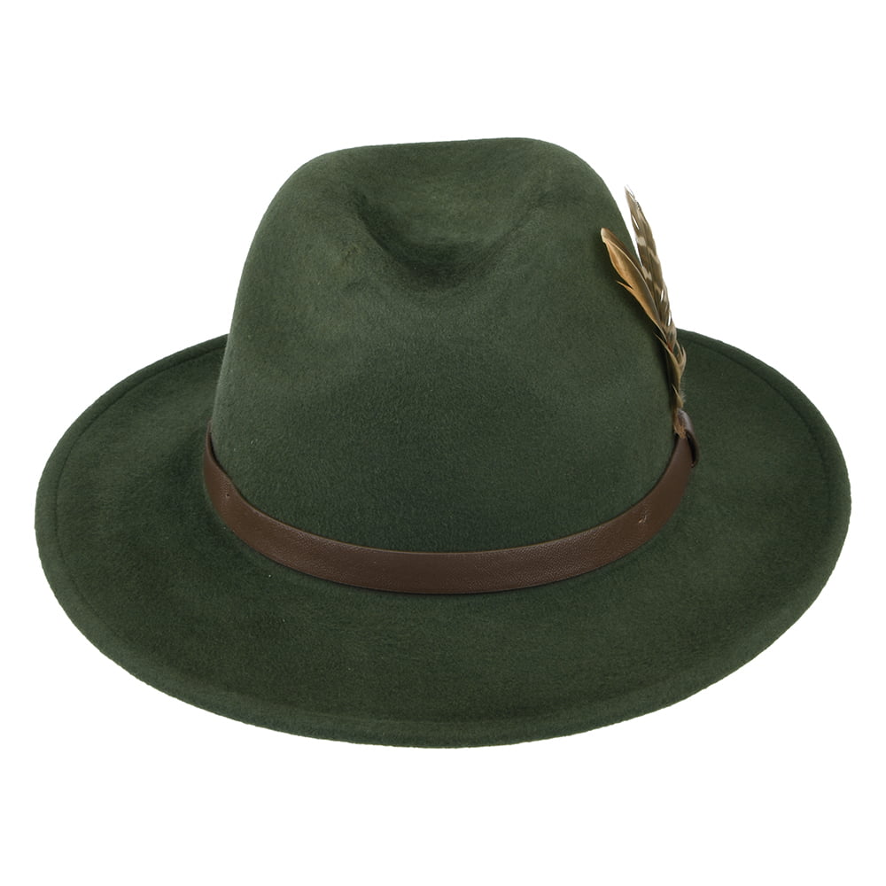 Sombrero Fedora Cheltenham impermeable de fieltro de lana de Failsworth - Verde Oliva