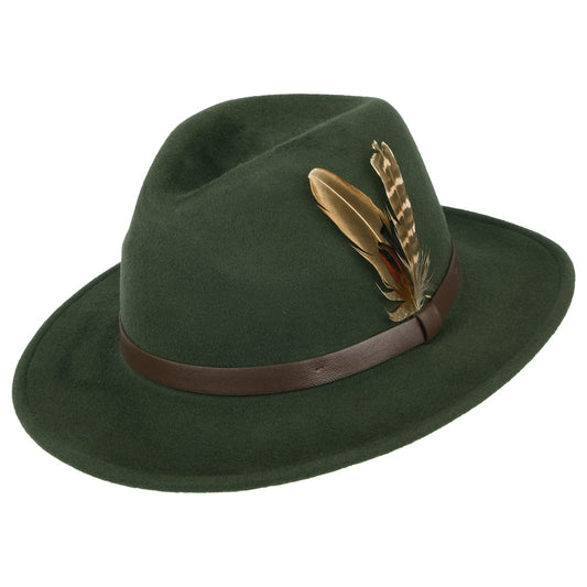 Sombrero Fedora Cheltenham impermeable de fieltro de lana de Failsworth - Verde Oliva