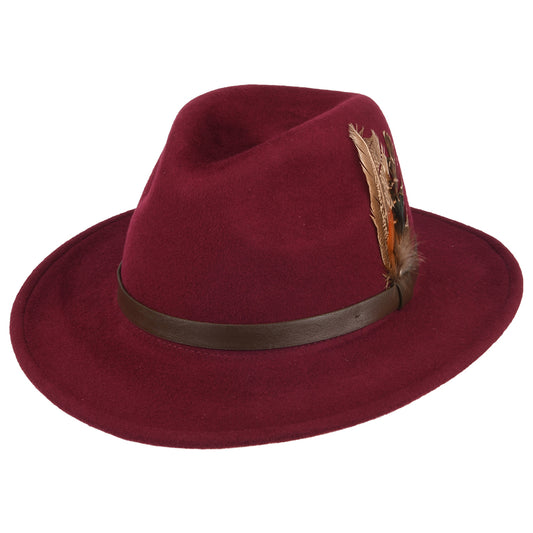 Sombrero Fedora Cheltenham impermeable de fieltro de lana de Failsworth - Merlot