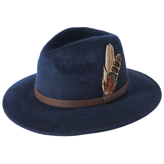 Sombrero Fedora Cheltenham impermeable de fieltro de lana de Failsworth - Azul Marino