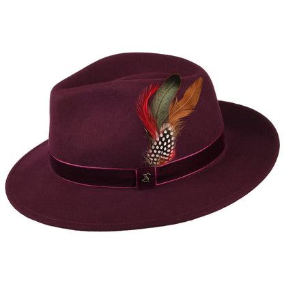 Sombrero Fedora de fieltro de lana con cinta de terciopelo de Joules - Rojo Oscuro