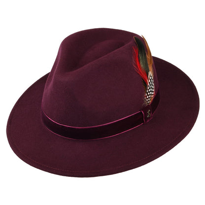 Sombrero Fedora de fieltro de lana con cinta de terciopelo de Joules - Rojo Oscuro
