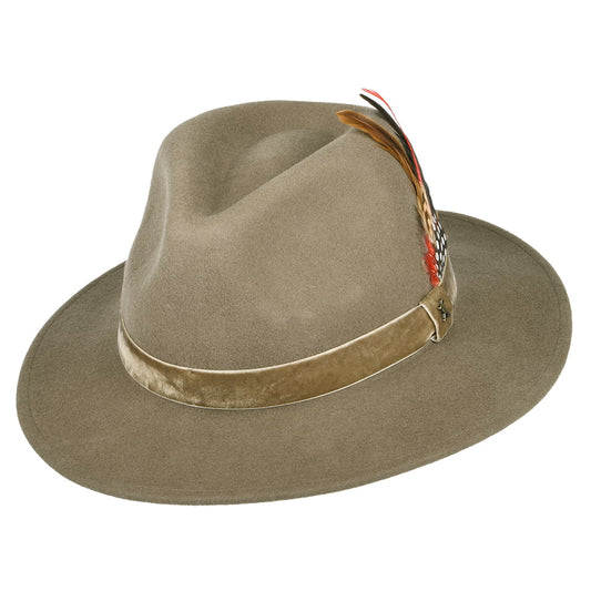 Sombrero Fedora de fieltro de lana con cinta de terciopelo de Joules - Kaki