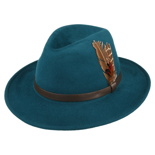 Sombrero Fedora Cheltenham impermeable de fieltro de lana de Failsworth - Verde Azulado