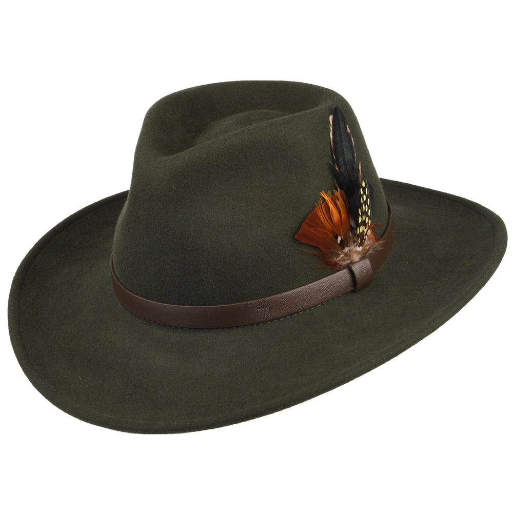 Sombrero Outback impermeable de fieltro de lana de Failsworth - Verde Oliva