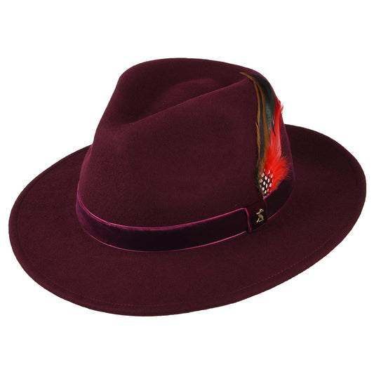Sombrero Fedora de fieltro de lana ii con cinta de terciopelo de Joules - Rojo Oscuro
