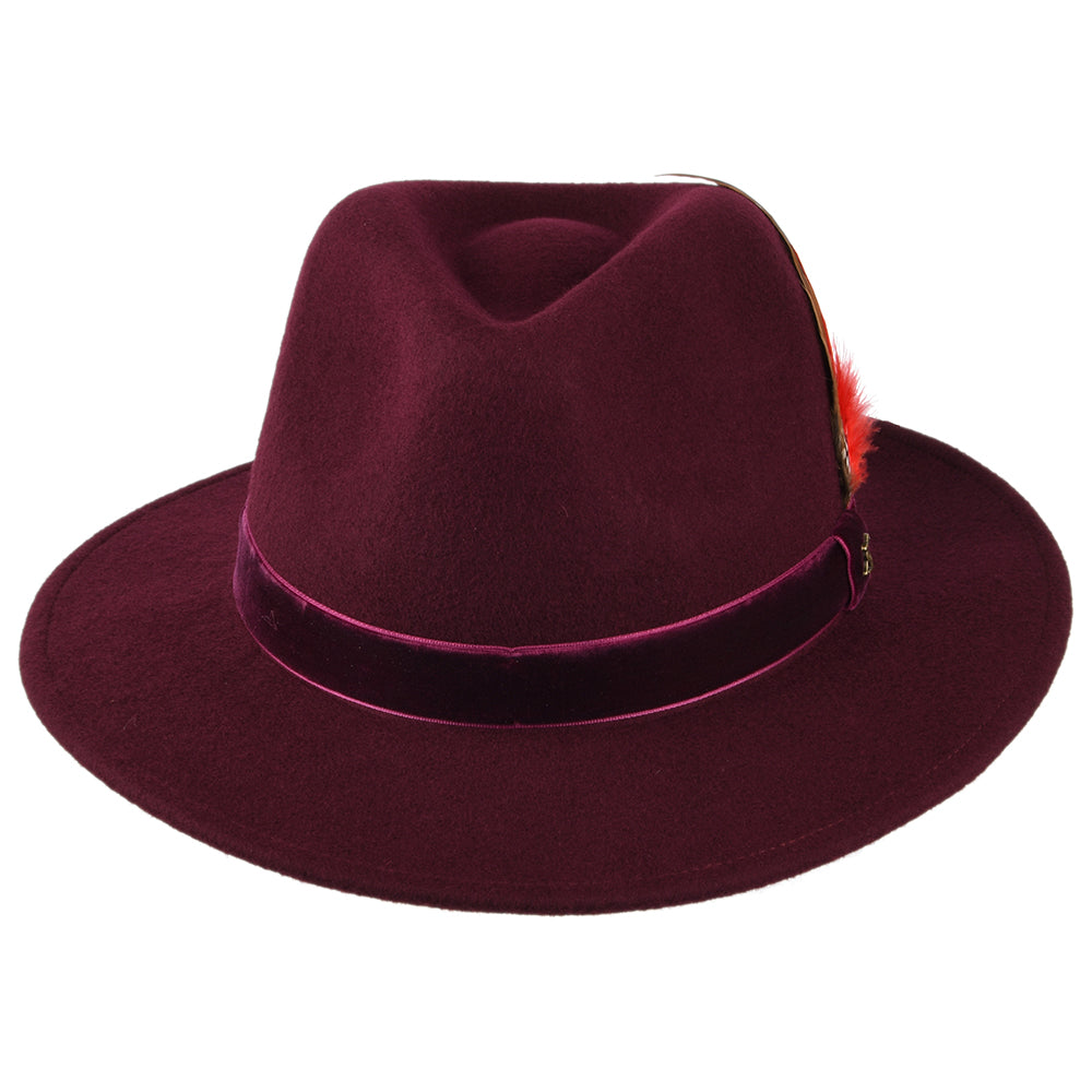Sombrero Fedora de fieltro de lana ii con cinta de terciopelo de Joules - Rojo Oscuro