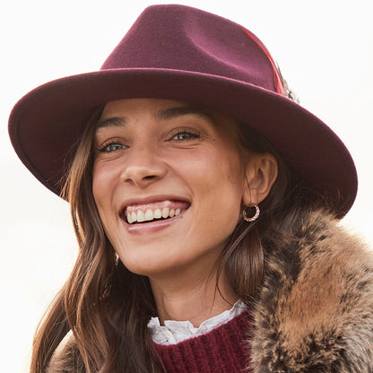 Sombrero Fedora de fieltro de lana ii con cinta de terciopelo de Joules - Rojo Oscuro