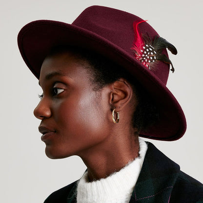 Sombrero Fedora de fieltro de lana ii con cinta de terciopelo de Joules - Rojo Oscuro