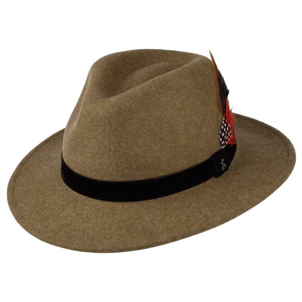 Sombrero Fedora de fieltro de lana ii con cinta de terciopelo de Joules - Camel