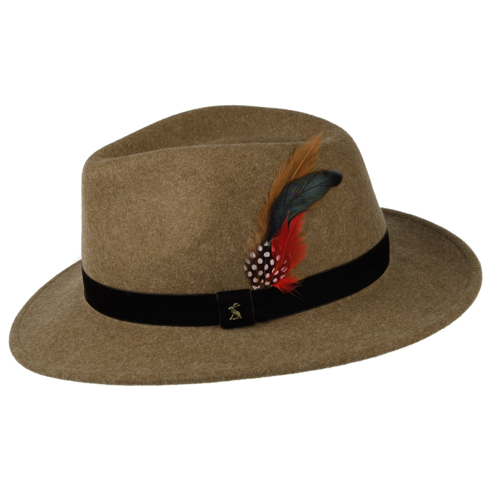 Sombrero Fedora de fieltro de lana ii con cinta de terciopelo de Joules - Camel