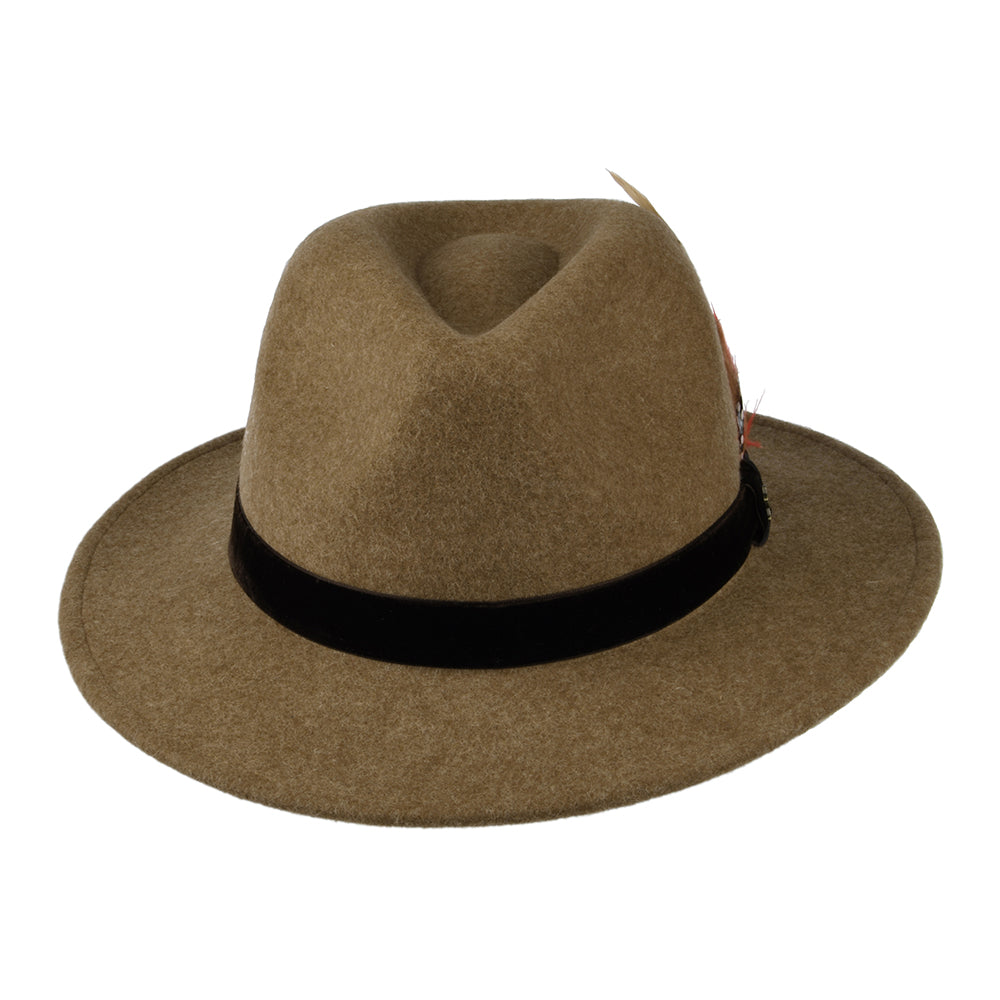 Sombrero Fedora de fieltro de lana ii con cinta de terciopelo de Joules - Camel