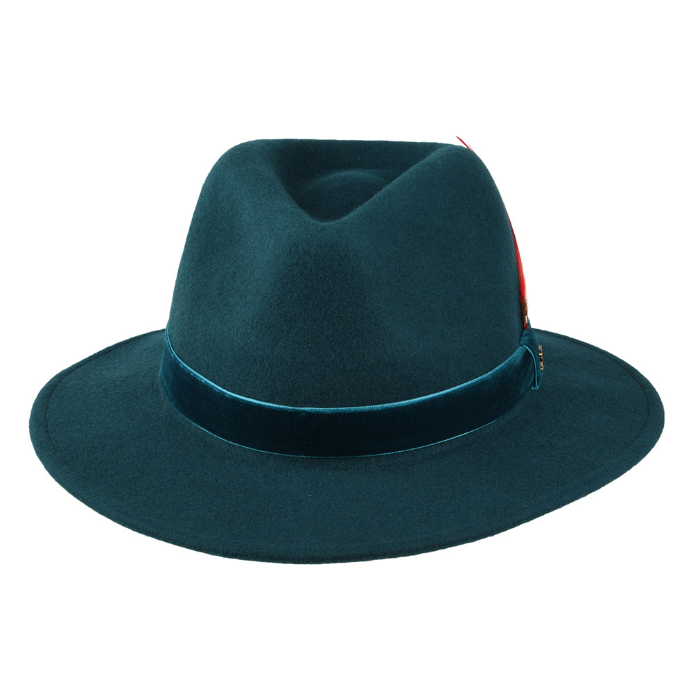 Sombrero Fedora de fieltro de lana ii con cinta de terciopelo de Joules - Verde Azulado