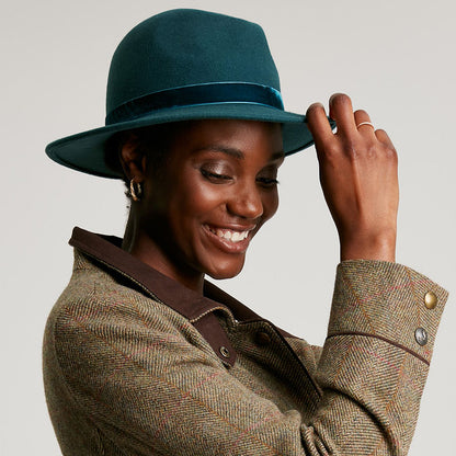 Sombrero Fedora de fieltro de lana ii con cinta de terciopelo de Joules - Verde Azulado