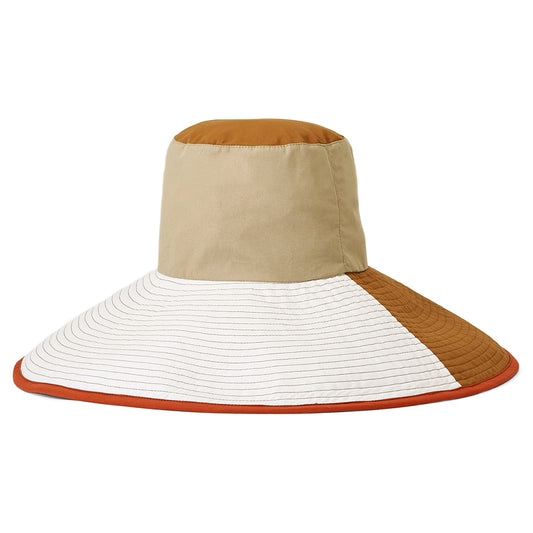 Sombrero de pescador Maddie de ala ancha plegable de Brixton - Arena-Marrón-Blanco