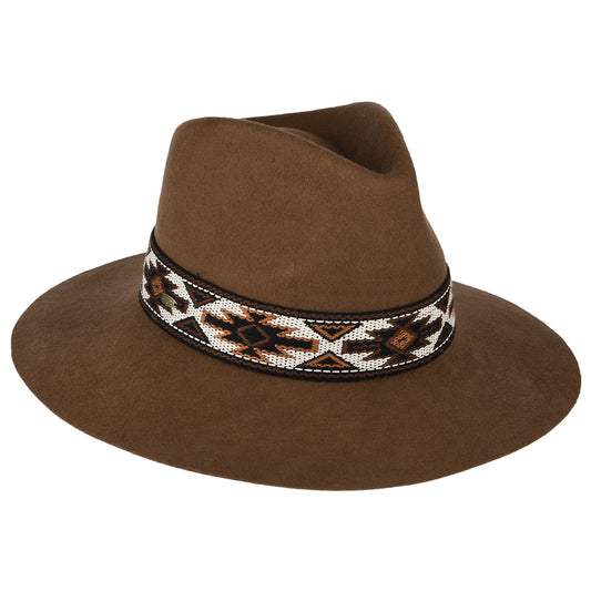 Sombrero Fedora Safari Dona de fieltro de lana con cinta azteca de Scala - Nuez Pecana