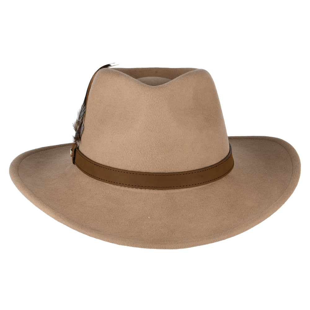 Sombrero Outback impermeable de fieltro de lana Con plumas de Failsworth - Camel