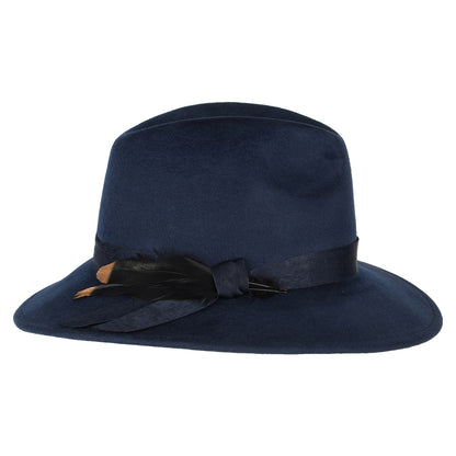 Sombrero Fedora impermeable de fieltro de lana con pluma de Failsworth - Azul Marino