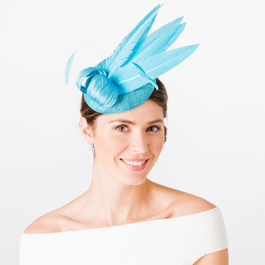 Sombrero Pillbox Ariel Feather pluma de Failsworth - Turquesa