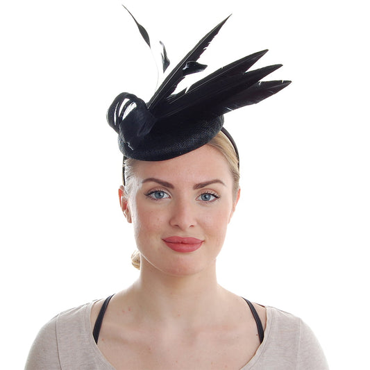 Sombrero Pillbox Ariel Feather pluma de Failsworth - Negro