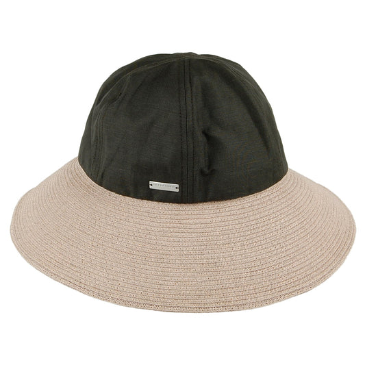 Sombrero Cloche de ala ancha verano de Seeberger - oliva-Natural