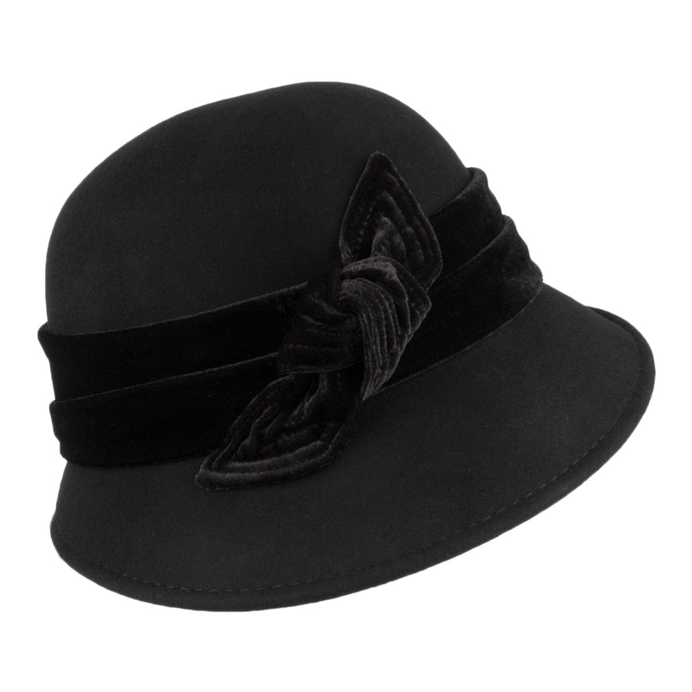 Sombrero Cloche mujer Madeline de fieltro de lana con cinta de terciopelo de Scala - Negro