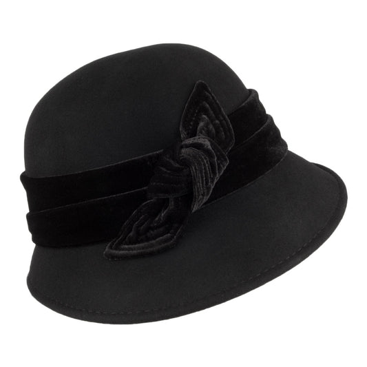 Sombrero Cloche mujeres Madeline de fieltro de lana con cinta de terciopelo de Scala - Negro