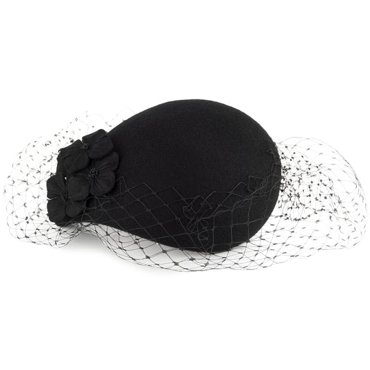 Sombrero Pillbox Spectre de lana de Whiteley - Negro