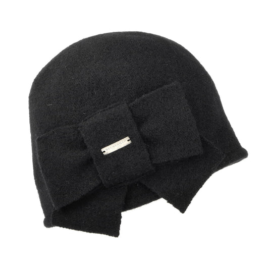 Sombrero Cloche con lazo de lana virgen de Seeberger - Negro