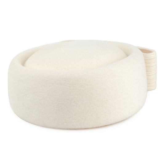 Sombrero Pillbox Jackie O con lazo decorativo de lana de Whiteley - Blanco Roto