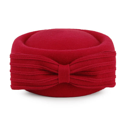 Sombrero Pillbox Jackie O con lazo decorativo de lana de Whiteley - Rojo