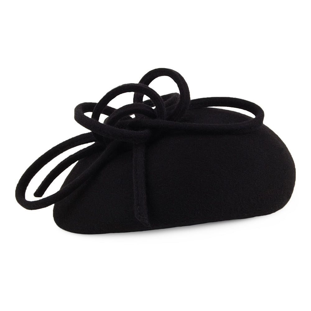 Sombrero Pillbox Rosey de lana con espiral de Whiteley - Negro
