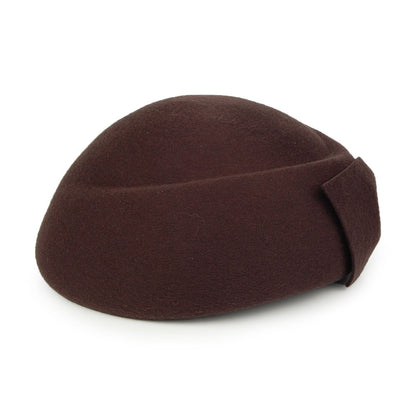 Sombrero Pillbox Avery de lana con lazo de Whiteley - Chocolate