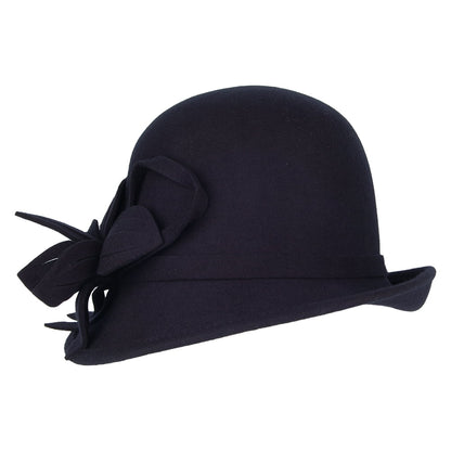 Sombrero Cloche Flor de fieltro de lana de Failsworth - Azul Marino