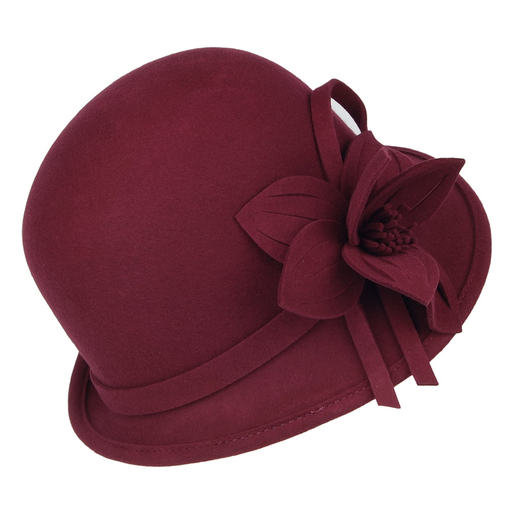 Sombrero Cloche Flor de fieltro de lana de Failsworth - Burdeos