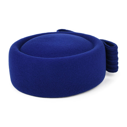 Sombrero Pillbox Jackie O con lazo decorativo de lana de Whiteley - Azul Real