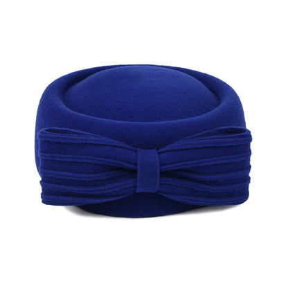 Sombrero Pillbox Jackie O con lazo decorativo de lana de Whiteley - Azul Real