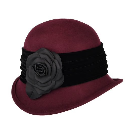 Sombrero Cloche de fieltro de lana con flor decorativa de Scala - Burdeos