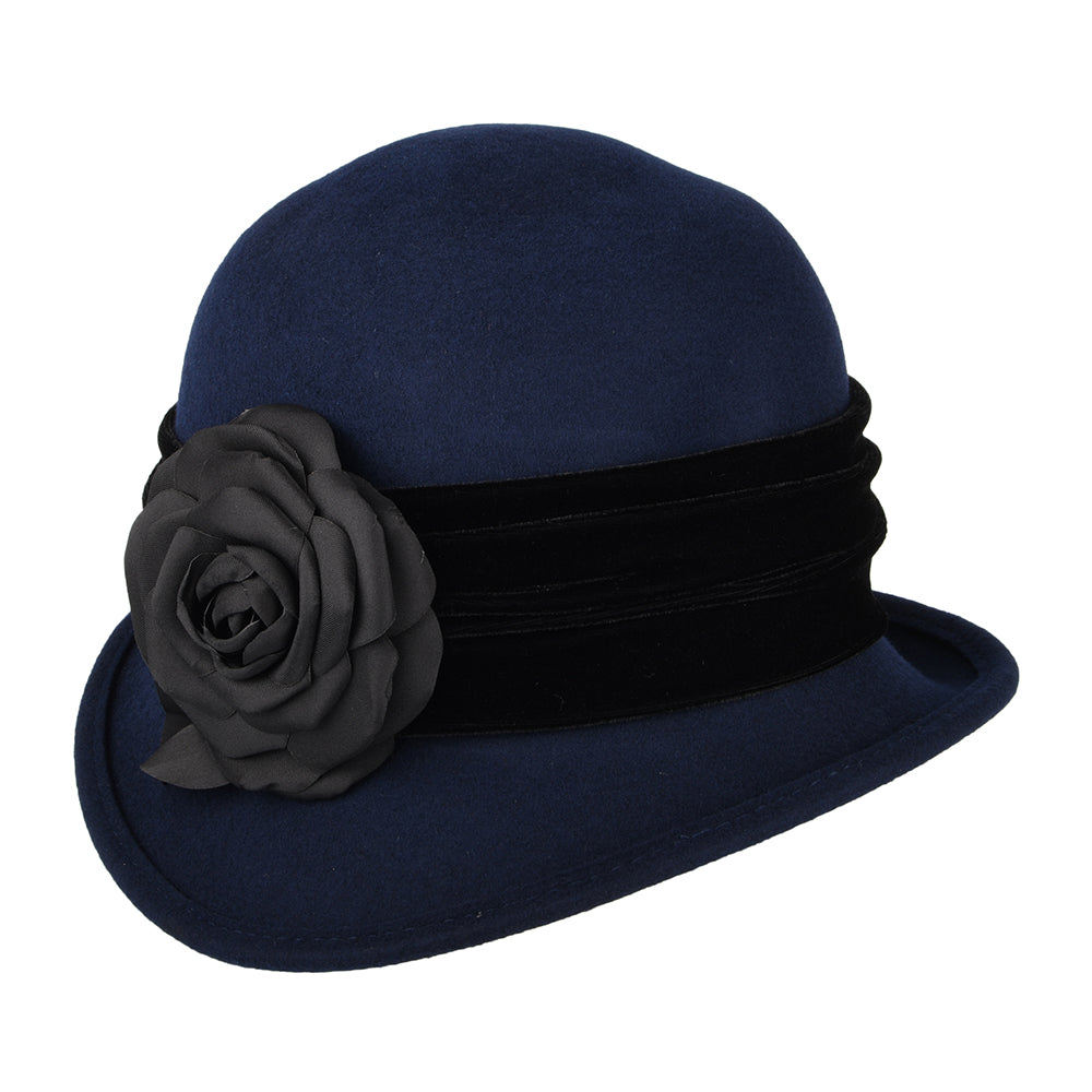 Sombrero Cloche de fieltro de lana con flor decorativa de Scala - Indigo