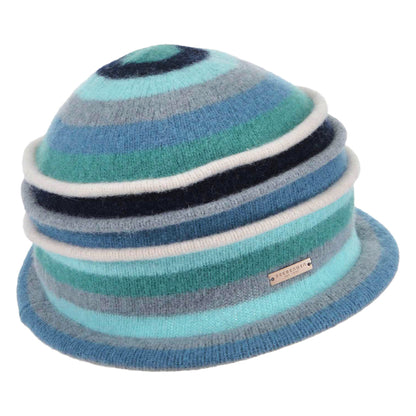 Sombrero Cloche de lana virgen hervida con franjas de Seeberger - Jade-Azul