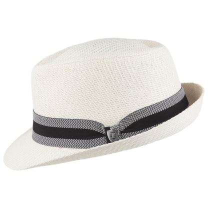 Sombrero Trilby de paja Toyo Matte con cinta decorativa a rayas de Dorfman Pacific - Blanco Marfil