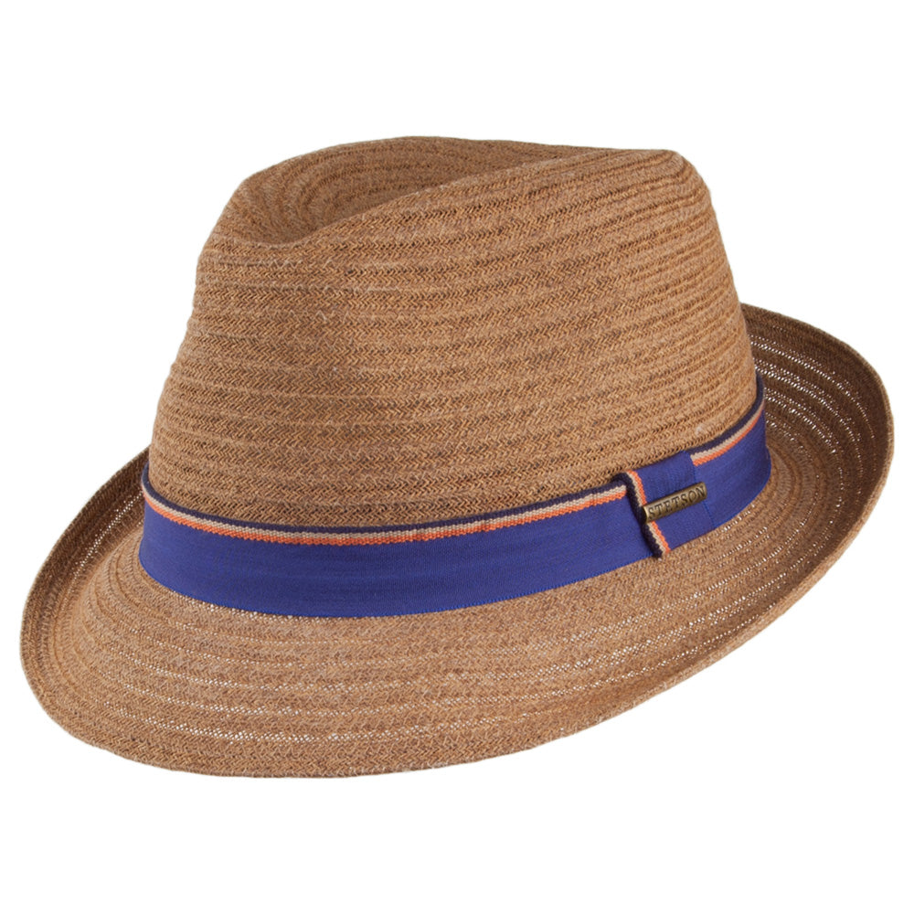Sombrero Trilby Player Toyo con cinta decorativa rayas Stetson-Marrón