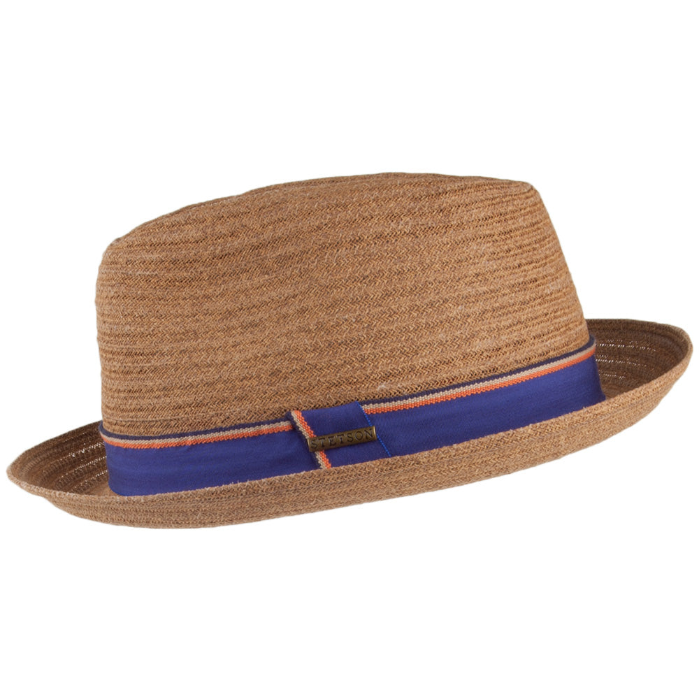 Sombrero Trilby Player Toyo con cinta decorativa rayas Stetson-Marrón