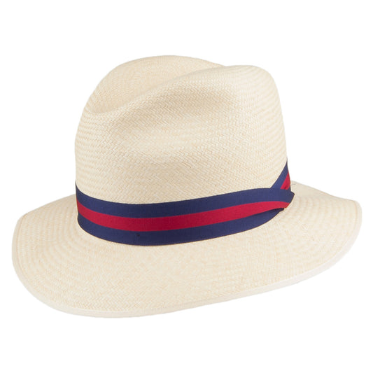 Sombrero Fedora Panamá Downbrim Safari con cinta decorativa a rayas de Olney - Natural