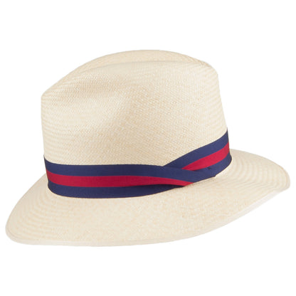 Sombrero Fedora Panamá Downbrim Safari con cinta decorativa a rayas de Olney - Natural