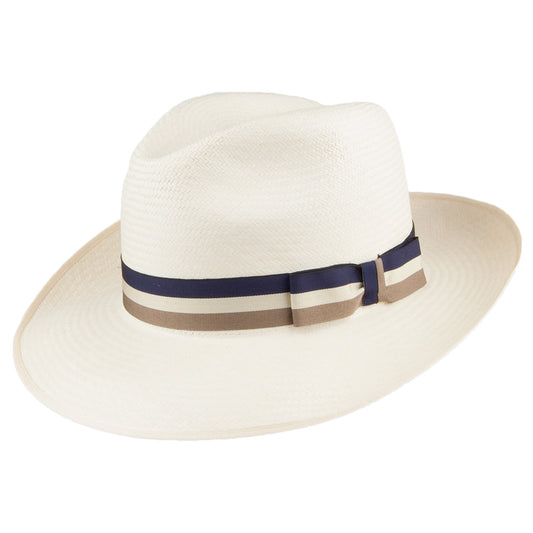 Sombrero Fedora Panamá Snap Brim con cinta decorativa a rayas de Olney - Decolorado