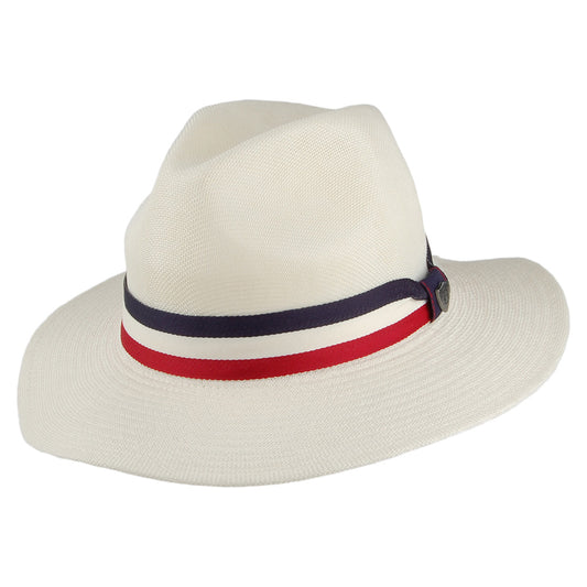 Sombrero Fedora Safari con cinta decorativa a rayas de Dorfman Pacific - Blanco Marfil