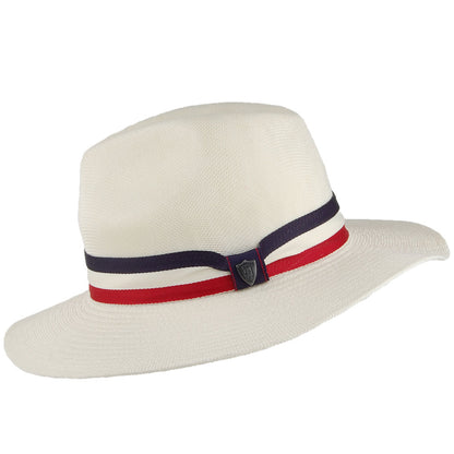 Sombrero Fedora Safari con cinta decorativa a rayas de Dorfman Pacific - Blanco Marfil